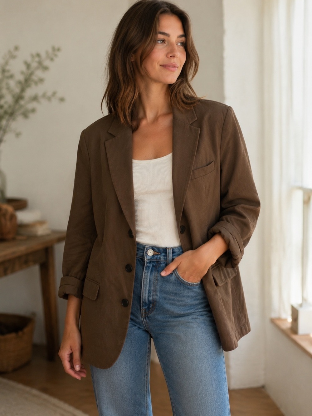 Everlane Chocolate Brown/olive  Single-Breasted Blazer